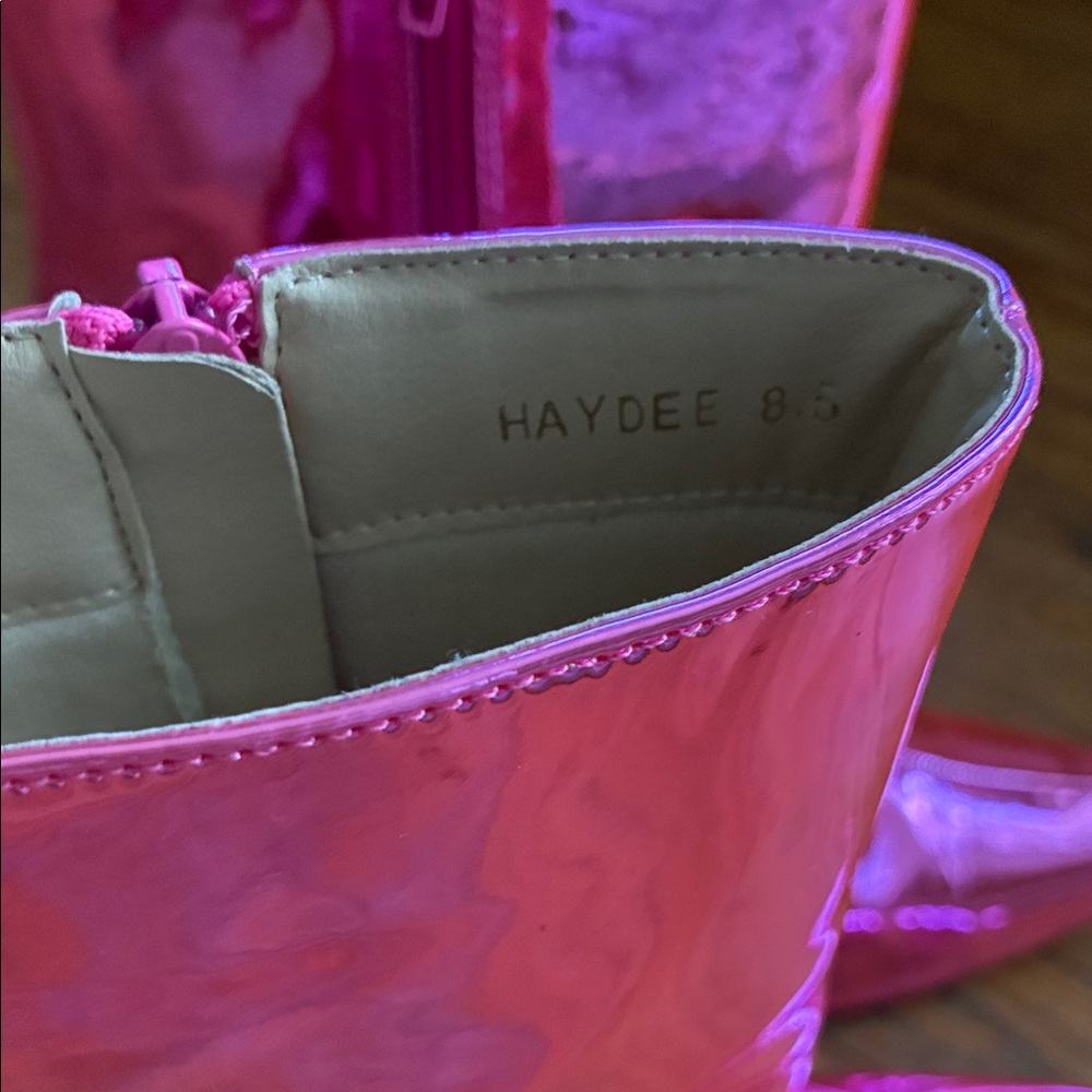 Metallic Hot Pink Heeled Boots w Pointy Toes - Picture 6 of 7
